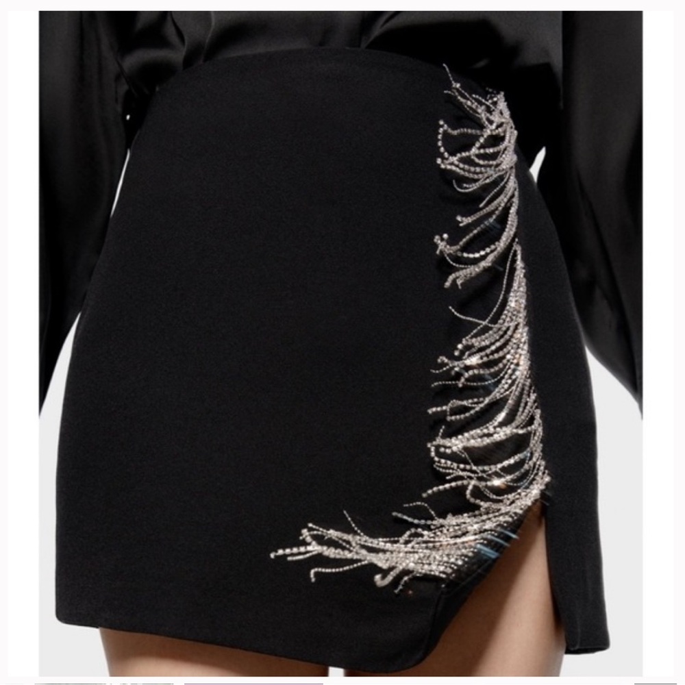 Black Mini Skirt - silver fringe